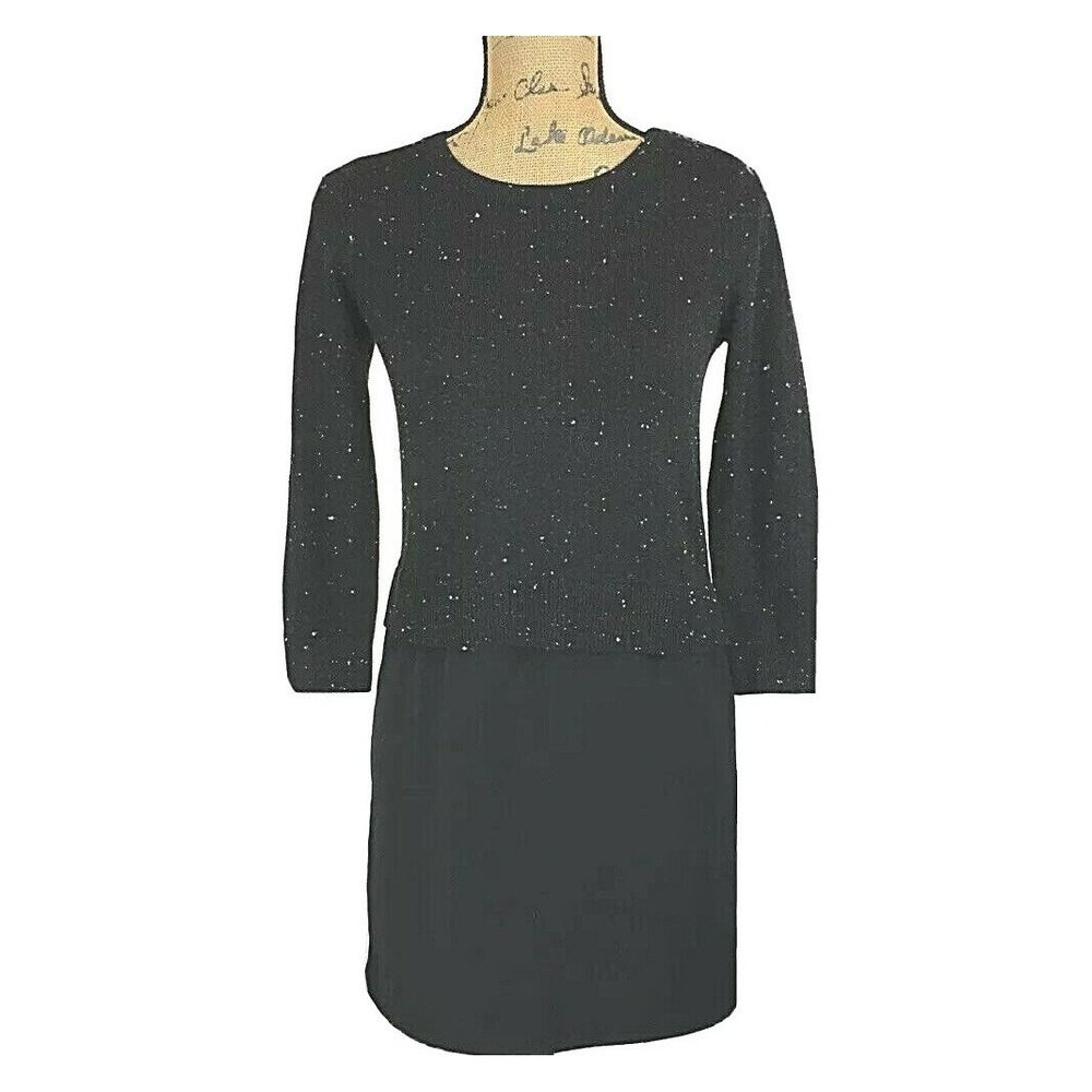 Ann Taylor LOFT‎ Dress XXS Petite Black Legging Tunic Sweater Combo Hem 3/4 Sl